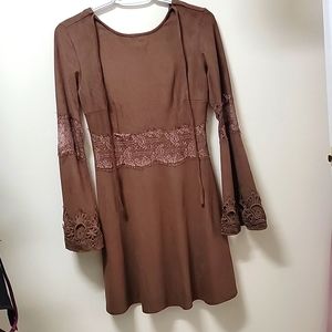 Brown faux suede short dress